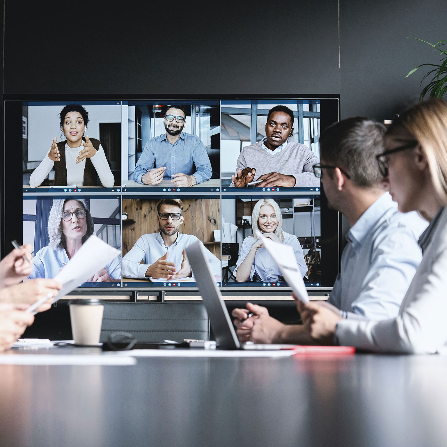 Business people on a video call.