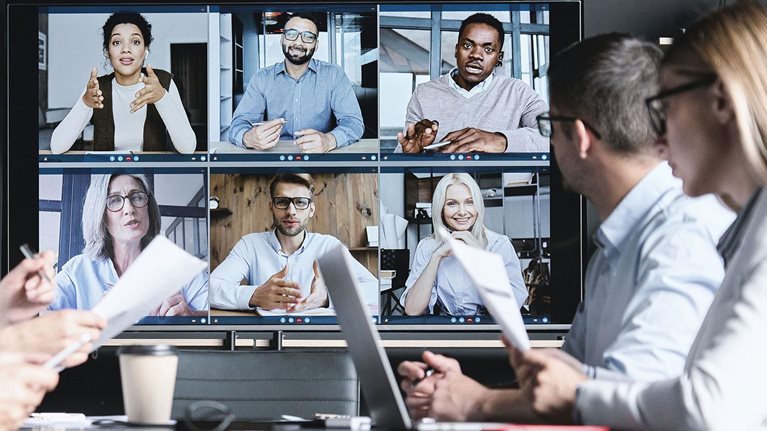 Business people on a video call.