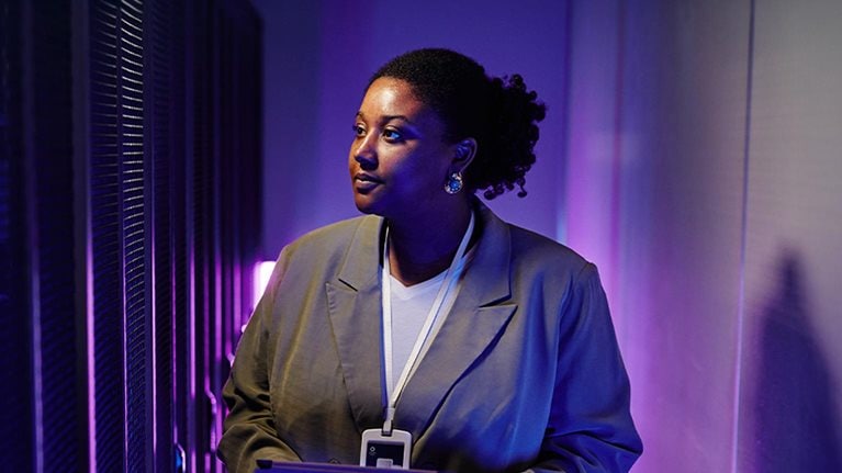 Female System Admin in Neon Light