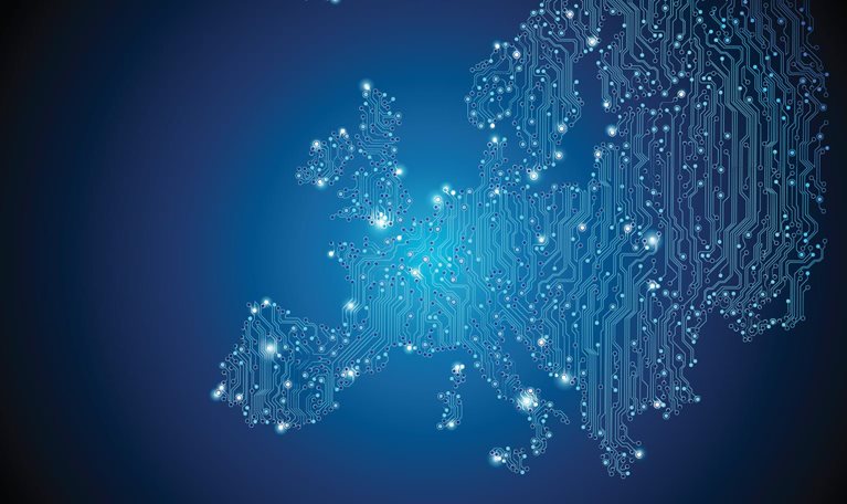 Image of a conceptual map of Europe as a circuit board.