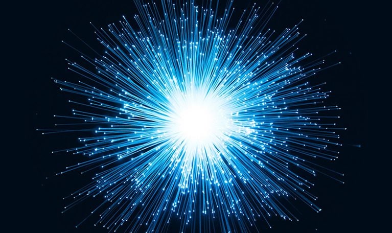 Illuminated Blue Radial Shape Fiber Optic - stock photo