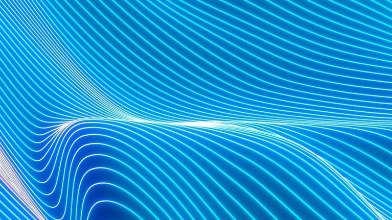 Neon contour lines undulating in a wave pattern.