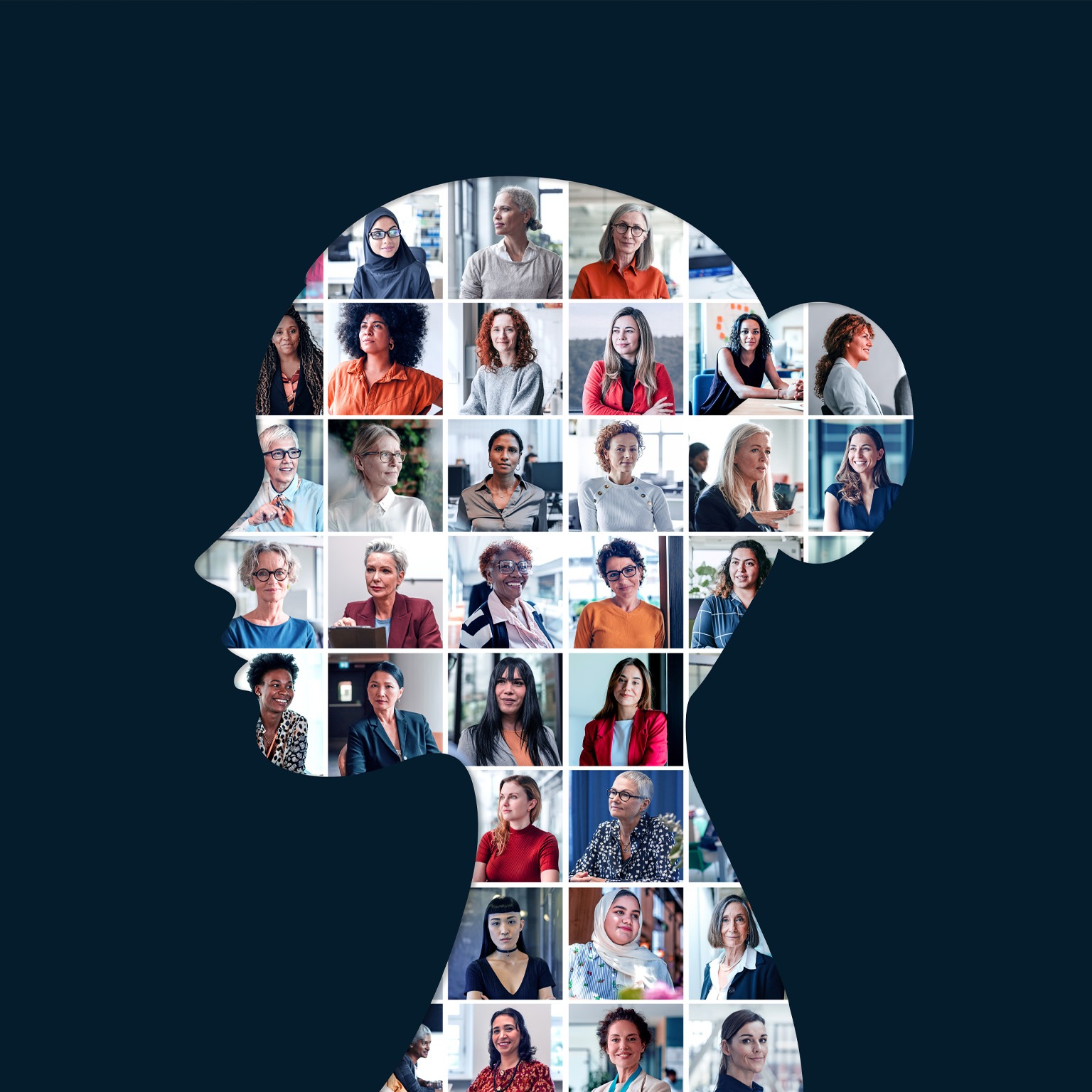 A silhouette image featuring photos of diverse women of all ages and background. This year marks the 10th anniversary of the annual Women in the Workplace report in partnership with Lean In.