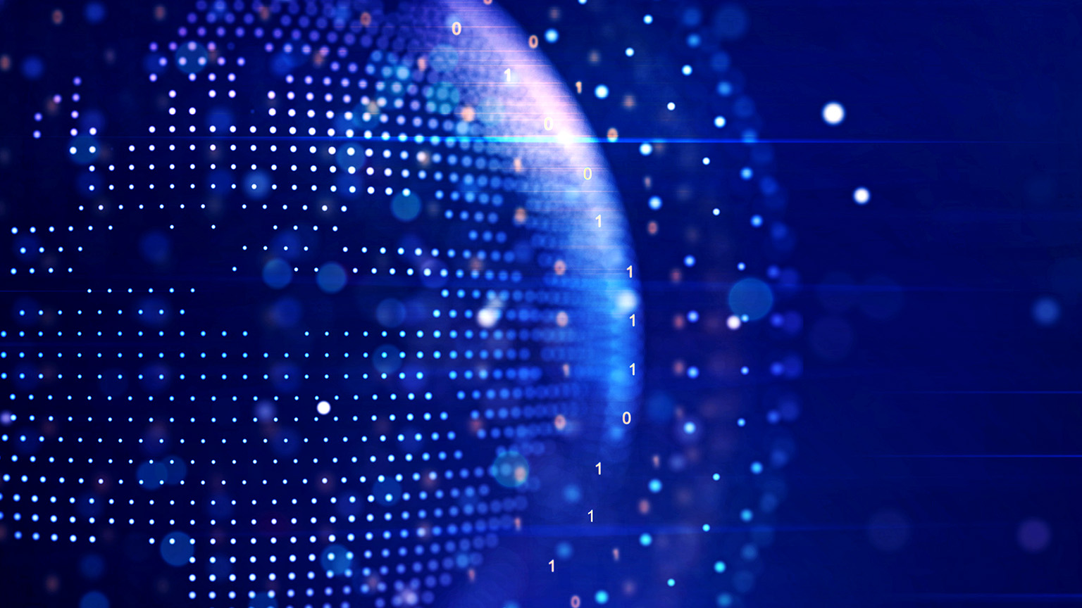 A glowing blue sphere composed of segmented, grid-lined layers appears to float above a reflective digital surface. The futuristic design suggests global trade, interconnected systems, and a world being reshaped by shifting economic flows.
