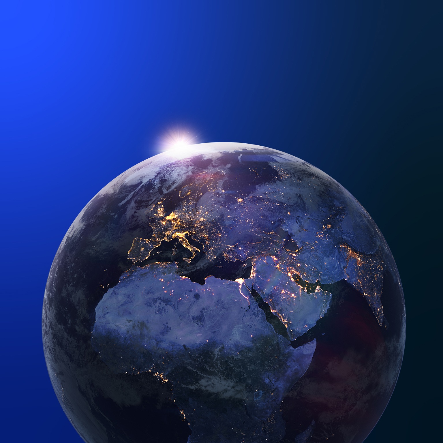 Illuminated outline of countries on earth from outer space