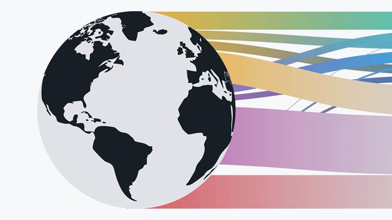 Image of a Global map overlaid with a flow diagram in an interactive visualization titled 'Scale what works: The benefits of proven health interventions'