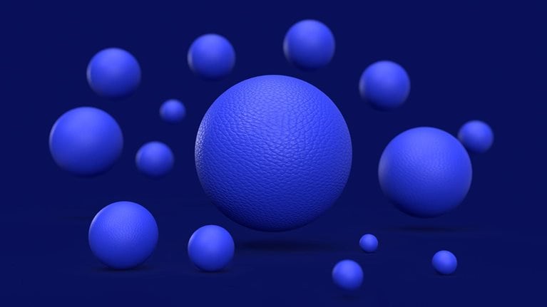 Multiple blue spheres in air - stock photo