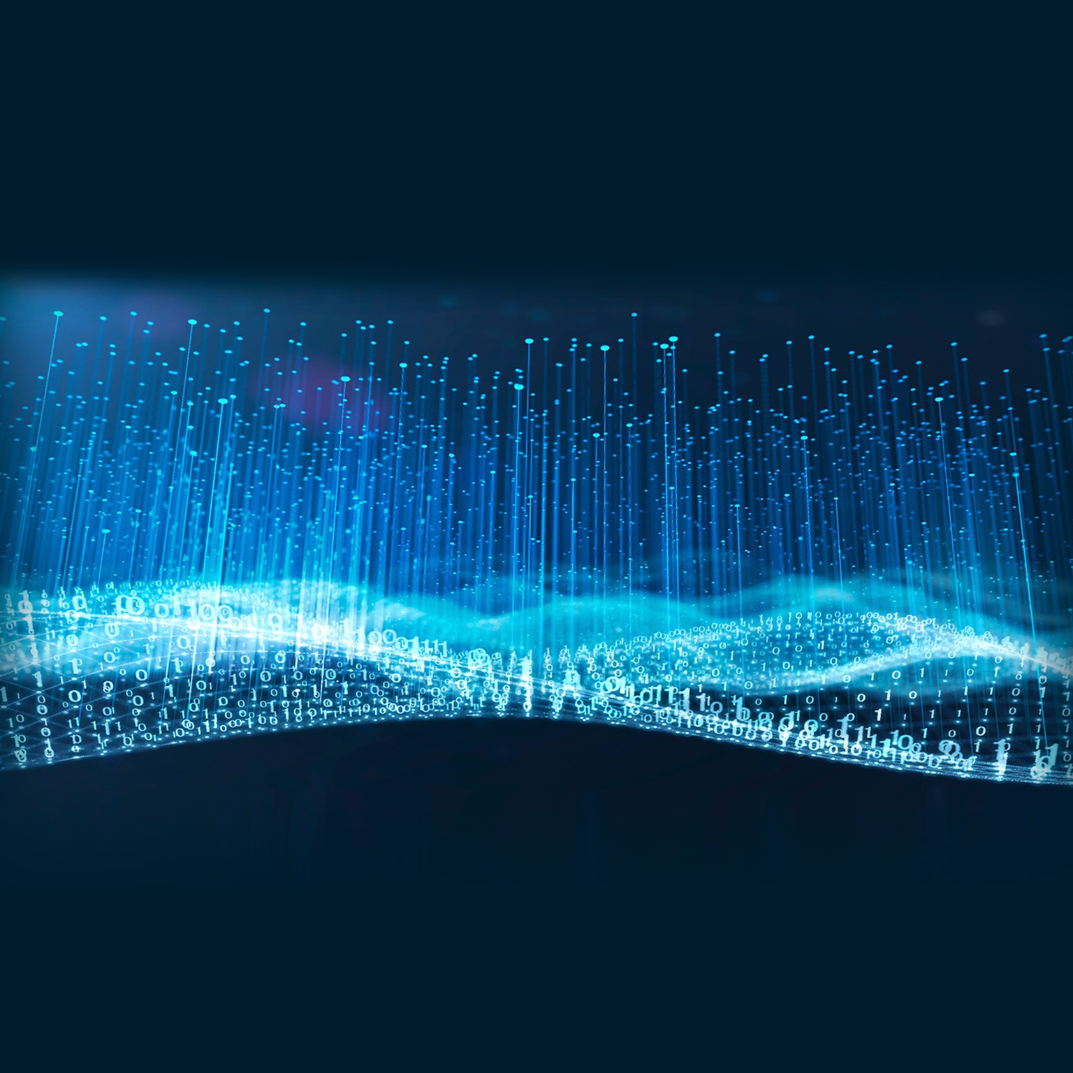 Abstract image of binary big data wave with information vertical line dots.