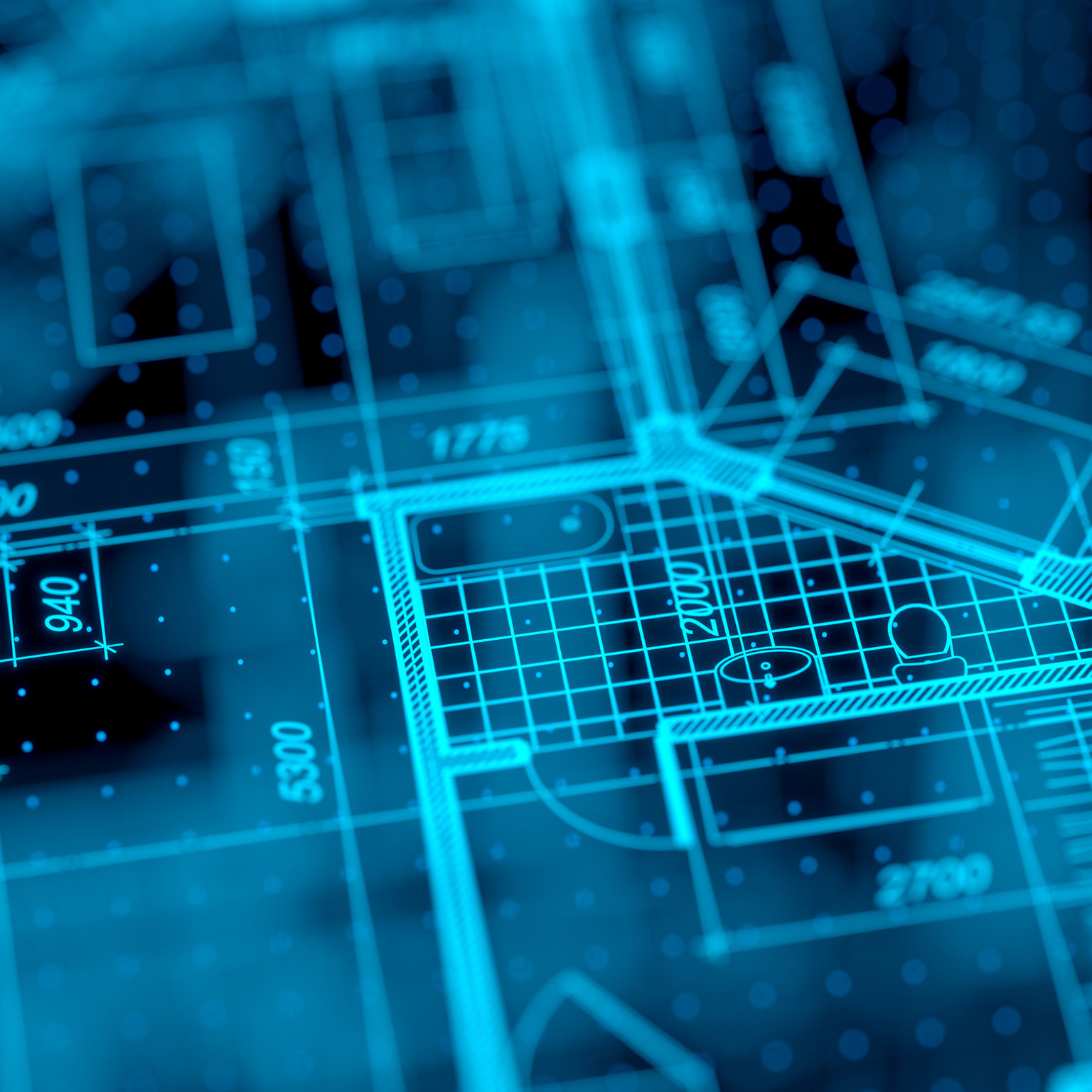 Architecture blueprint on digital lcd display with reflection.