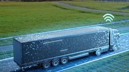 illustration autonomous truck driving off into the future