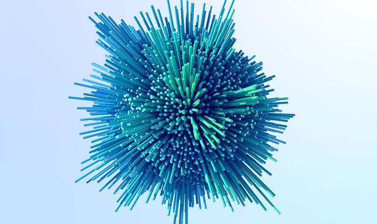 A spherical, abstract image featuring many thin, cylindrical rods radiating outward from a central point.