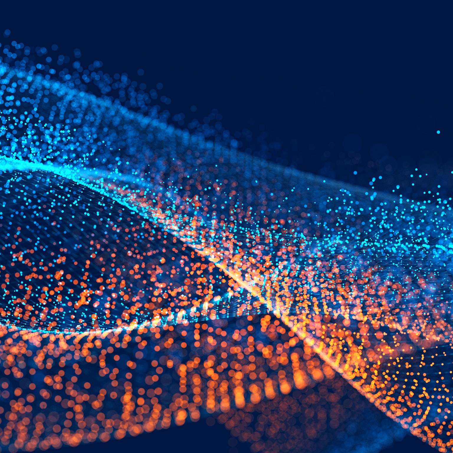 Digital image of waves made of different colored light points