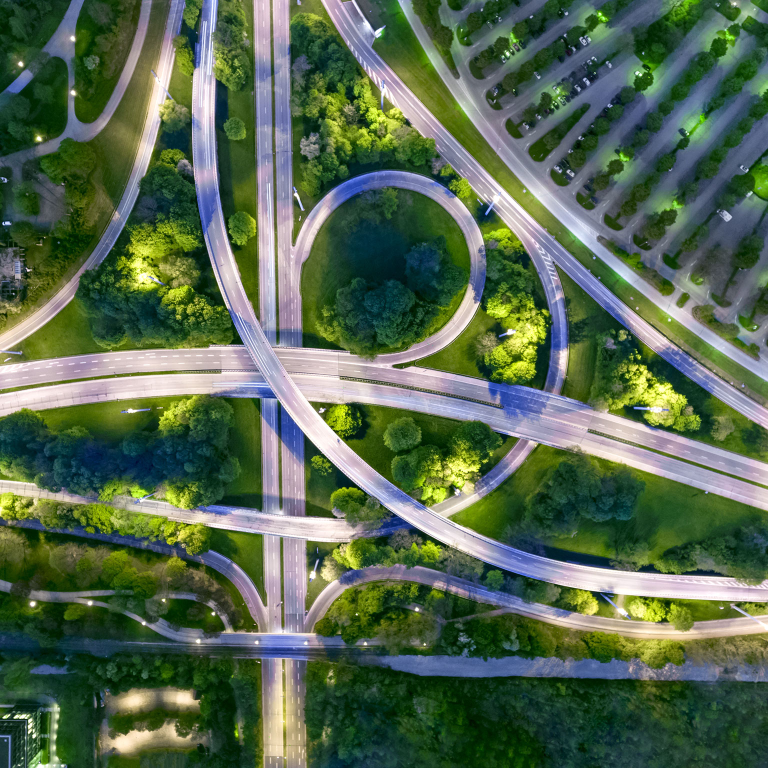 City of the future at night. Top view, view from above, aerial view