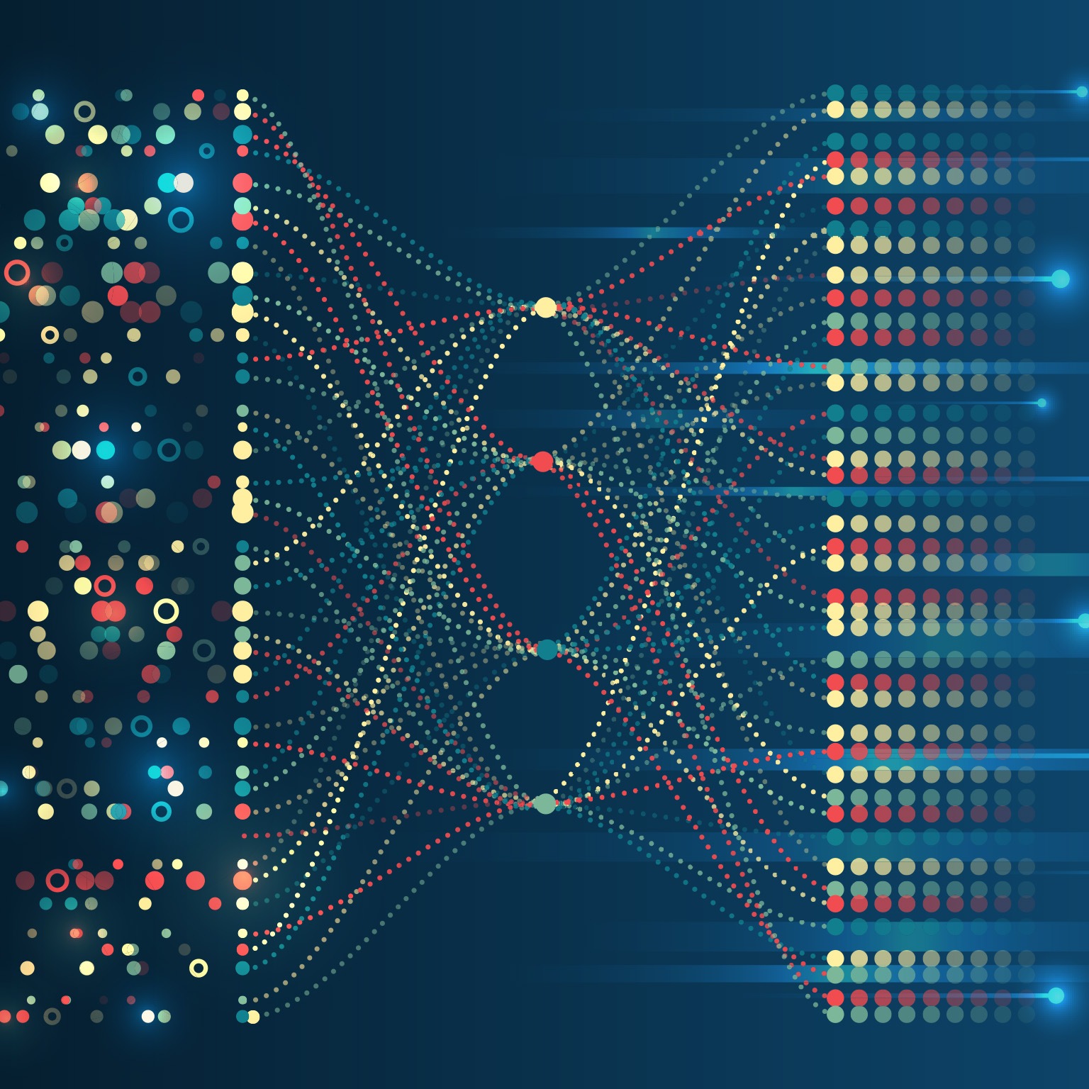 Big data visualization. Futuristic network or business analytics. Structuring the flow of information. Data analytics concept. Sorting a large amount of data on a dark background.