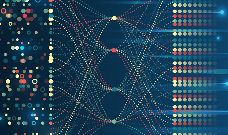 Big data visualization. Futuristic network or business analytics. Structuring the flow of information. Data analytics concept. Sorting a large amount of data on a dark background.