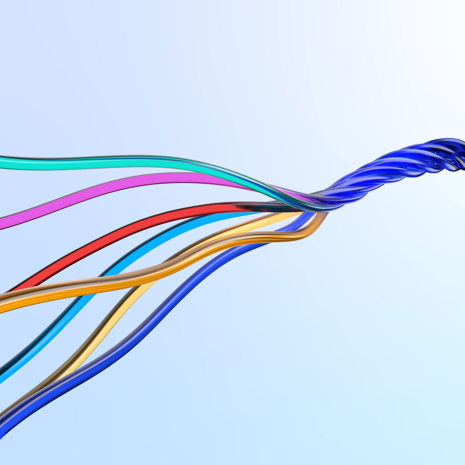 Image of multicolored wires twisting together.