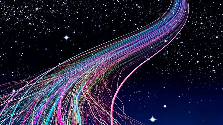 Light trails in starry sky