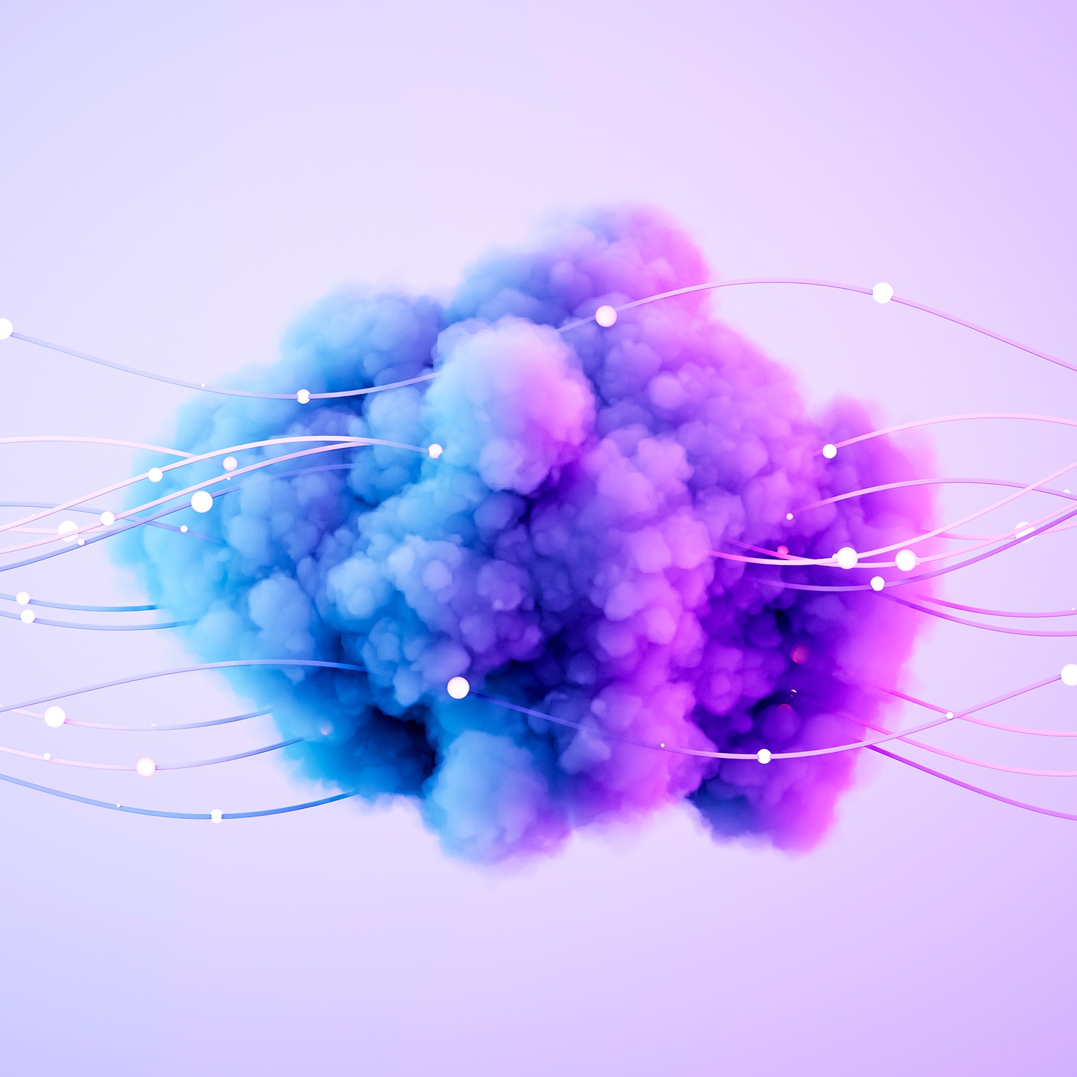 Futuristic blue and pink neo cloud intertwined with wires