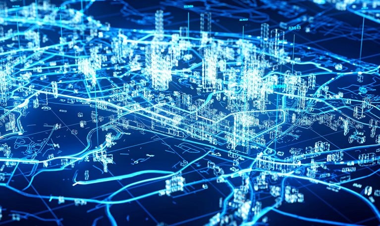 Abstract digital representation of a smart city and communication network concept