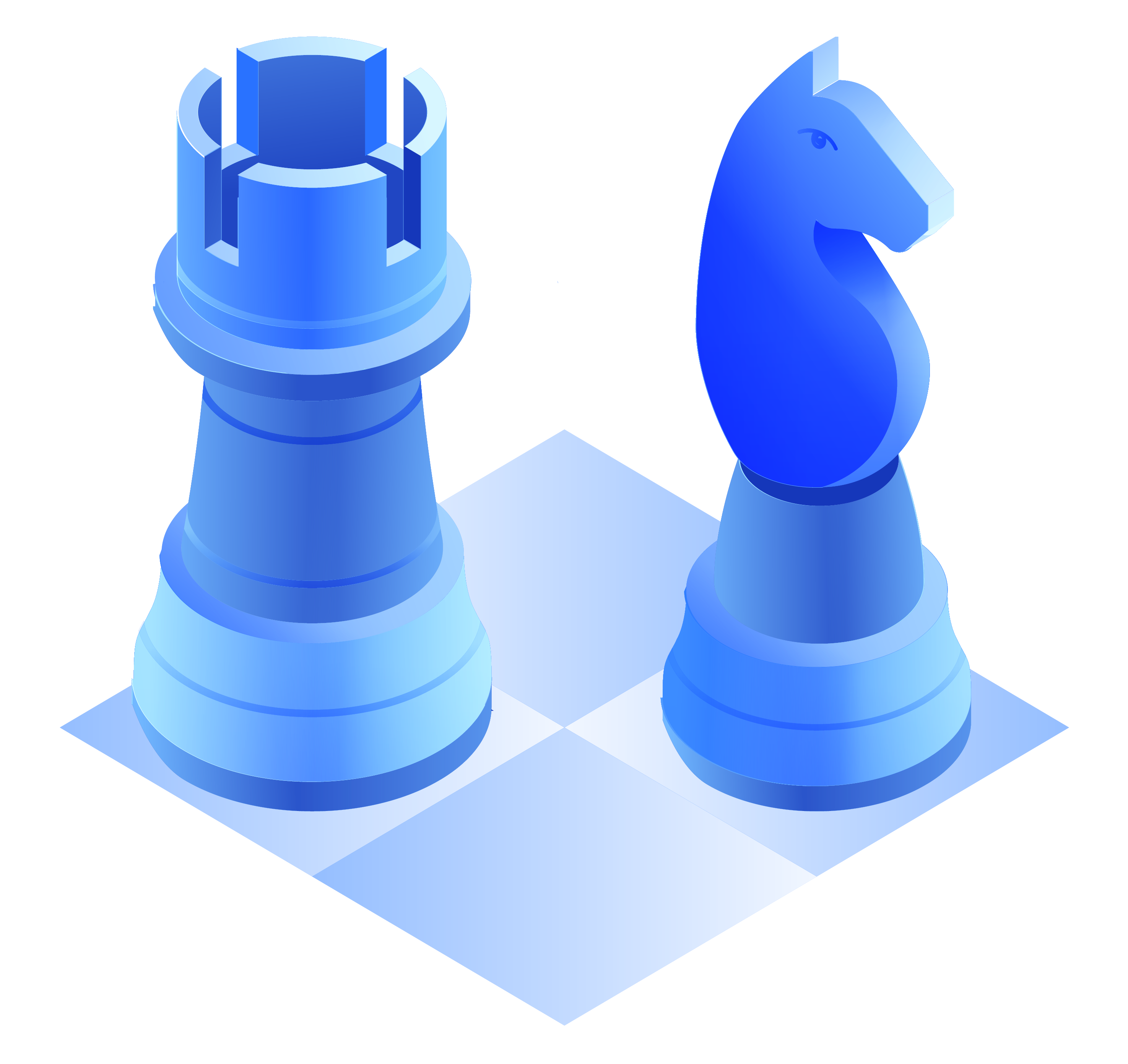 Isometric icon illustration of king and queen chess pieces