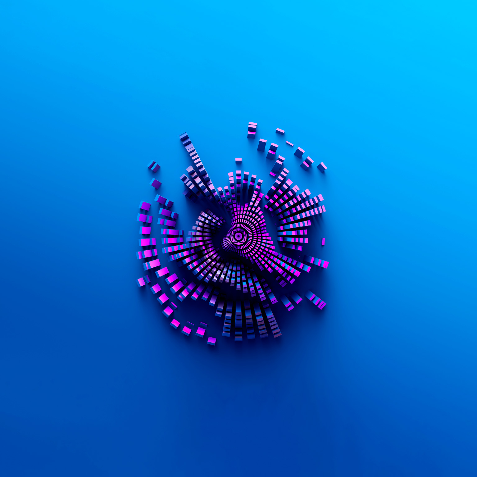 An abstract image of 3d geometric blocks forming a geographic type shape in a wavy dynamic pattern.