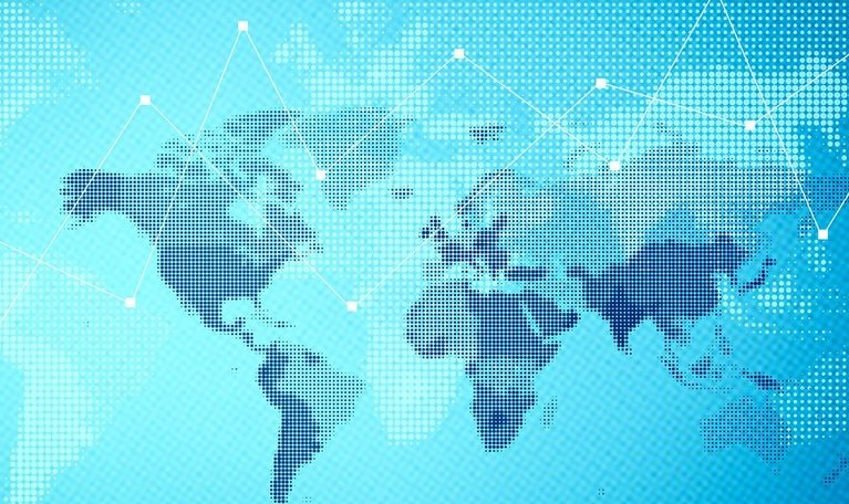 Abstract illustration of a world map and graph