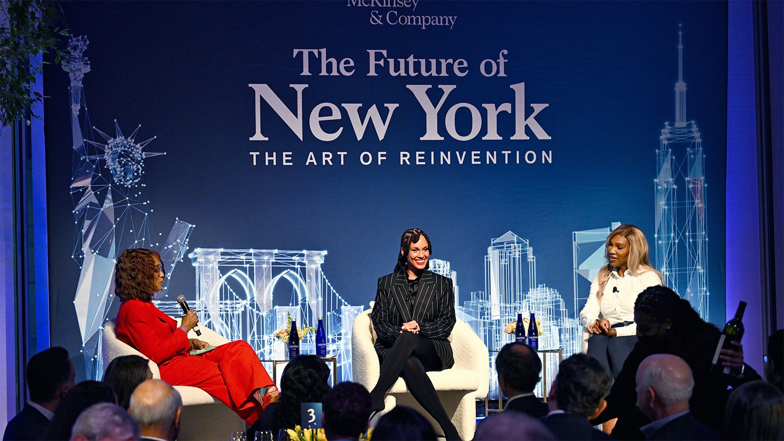 A panel moderated by Gayle King, left, with Alicia Keys and Serena Williams.