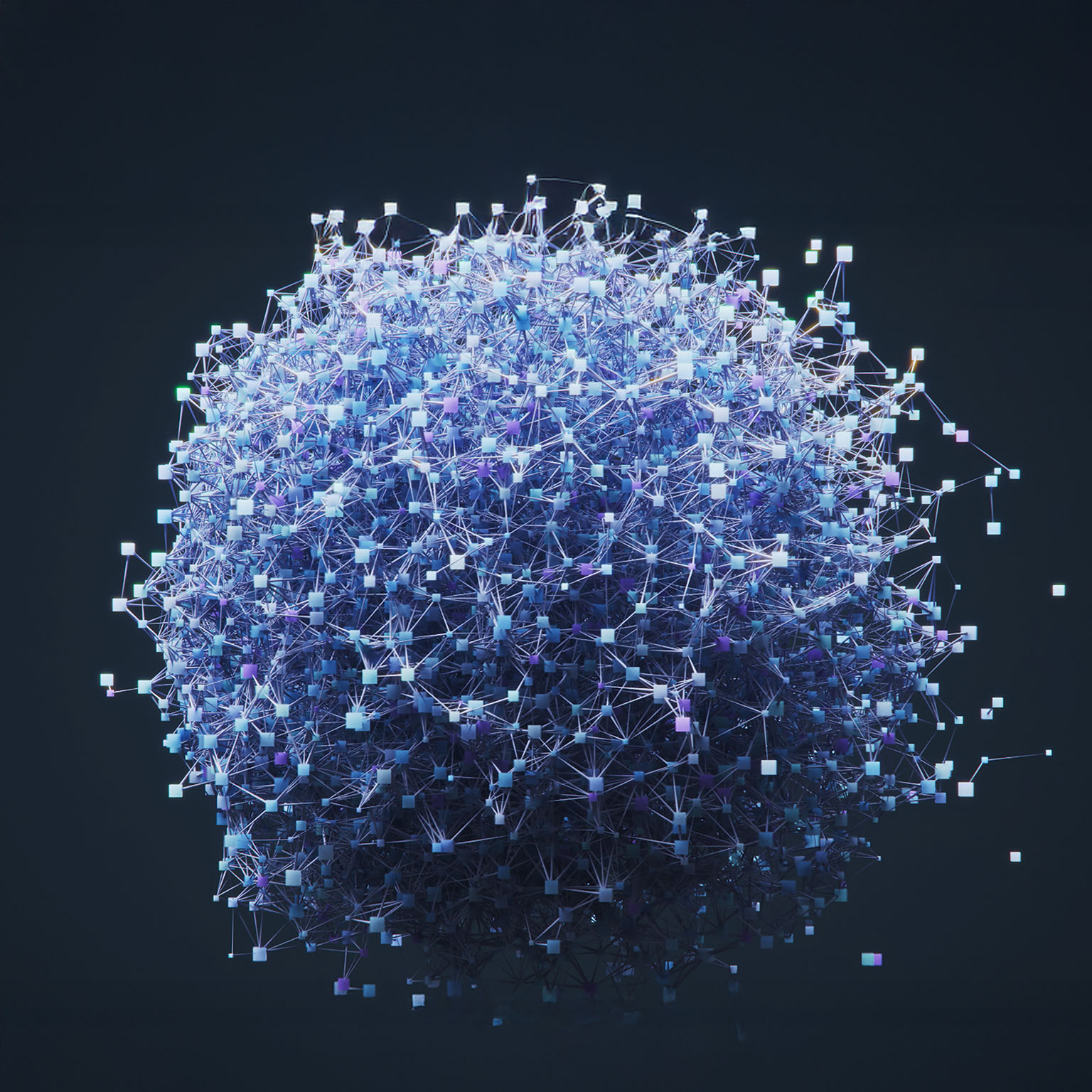 3D animation of a sphere dynamically forming by interconnected line and boxes