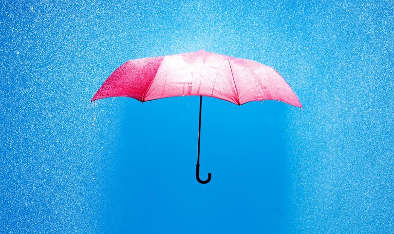 pink umbrella in a rain shower