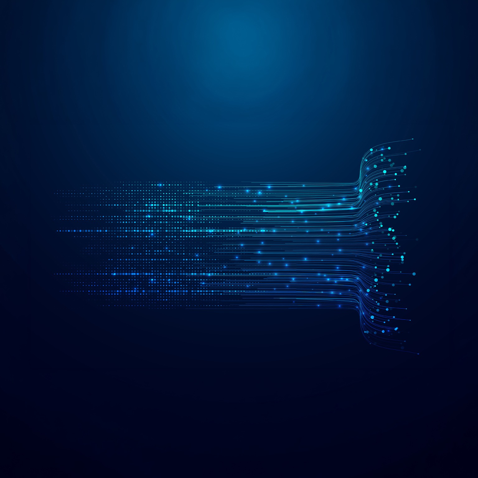 The image displays an abstract visualization of data flow, often used as a background to represent concepts like big data, artificial intelligence, or digital networking.