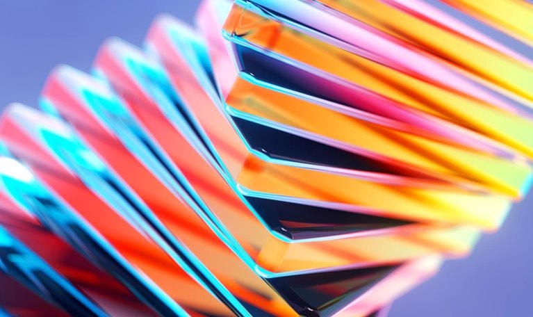 Colorful geometric shapes connecting and turning