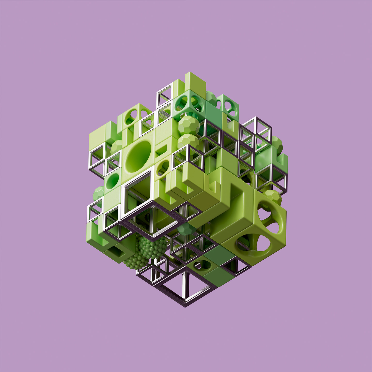 Abstract data cubes made of multiple spheres and beams representing concept of connection