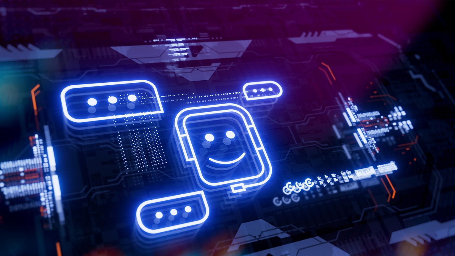 AI assistant icon on a digital LCD display with reflection