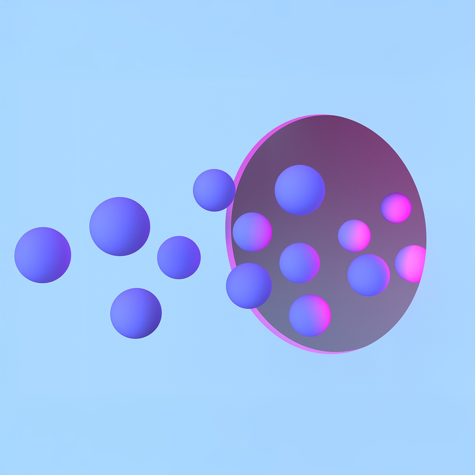 3D group of spheres crossing an illuminated circle gate