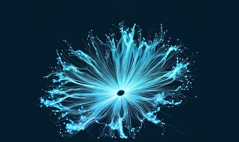 A dazzling burst of vivid blue light emanating from a focal point and stretching into slender strands with luminous tips.