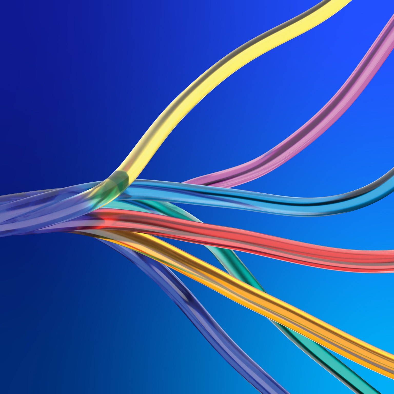 3D image of colorful wires twisting together into a blue wire.