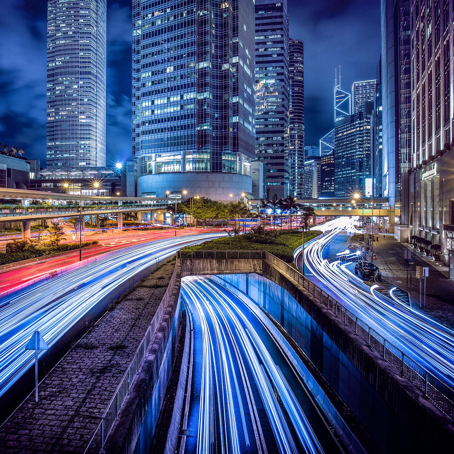 Hong Kong central district at night - stock photo
