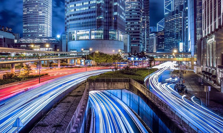 Hong Kong central district at night - stock photo