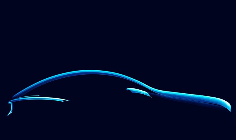 Illustration with minimal lines representing futuristic concept car with aerodynamic lines
