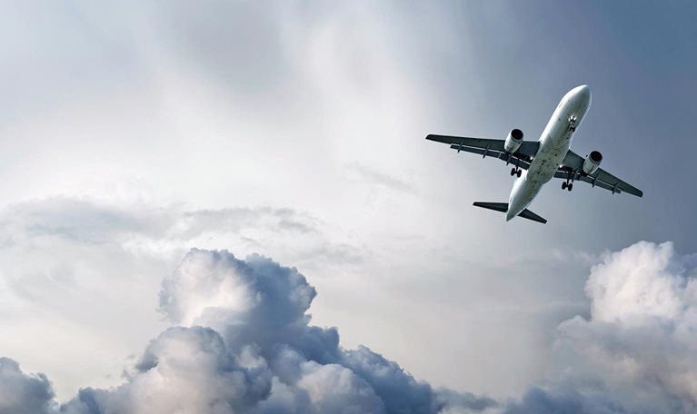 Jet plane landing in a storm