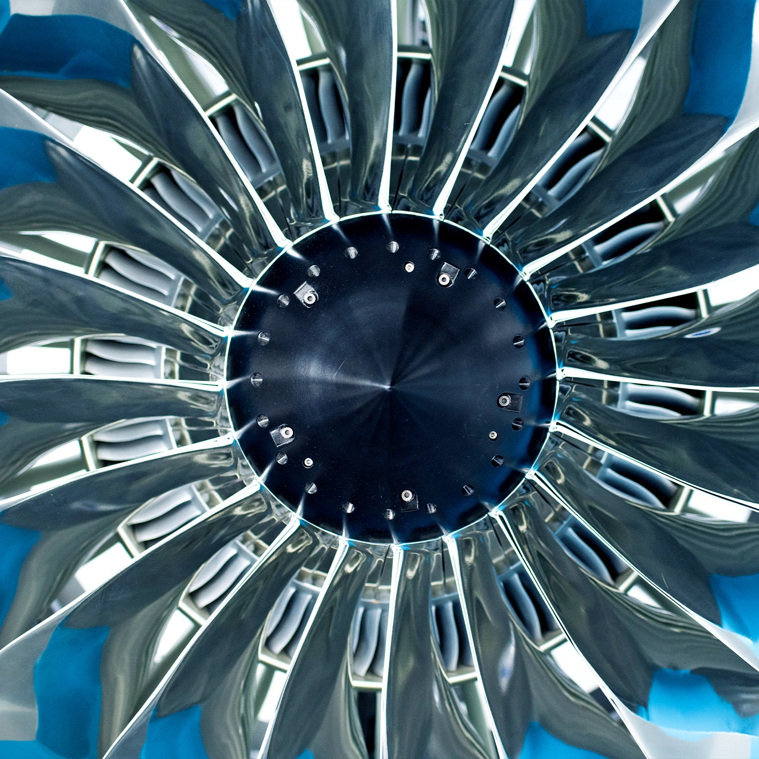 A model of a jet engine inside a factory