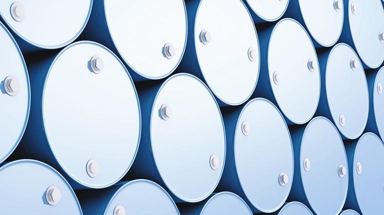 stack of blue barrels -stock photo