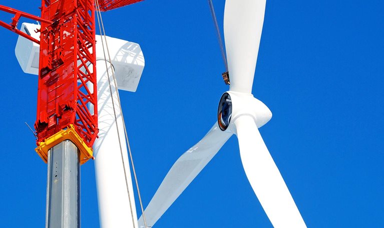 Construction of wind turbine - stock photo