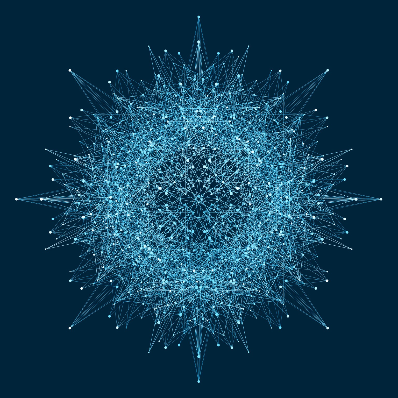  Abstract graphic of lines and dots intersecting in a circular shape.