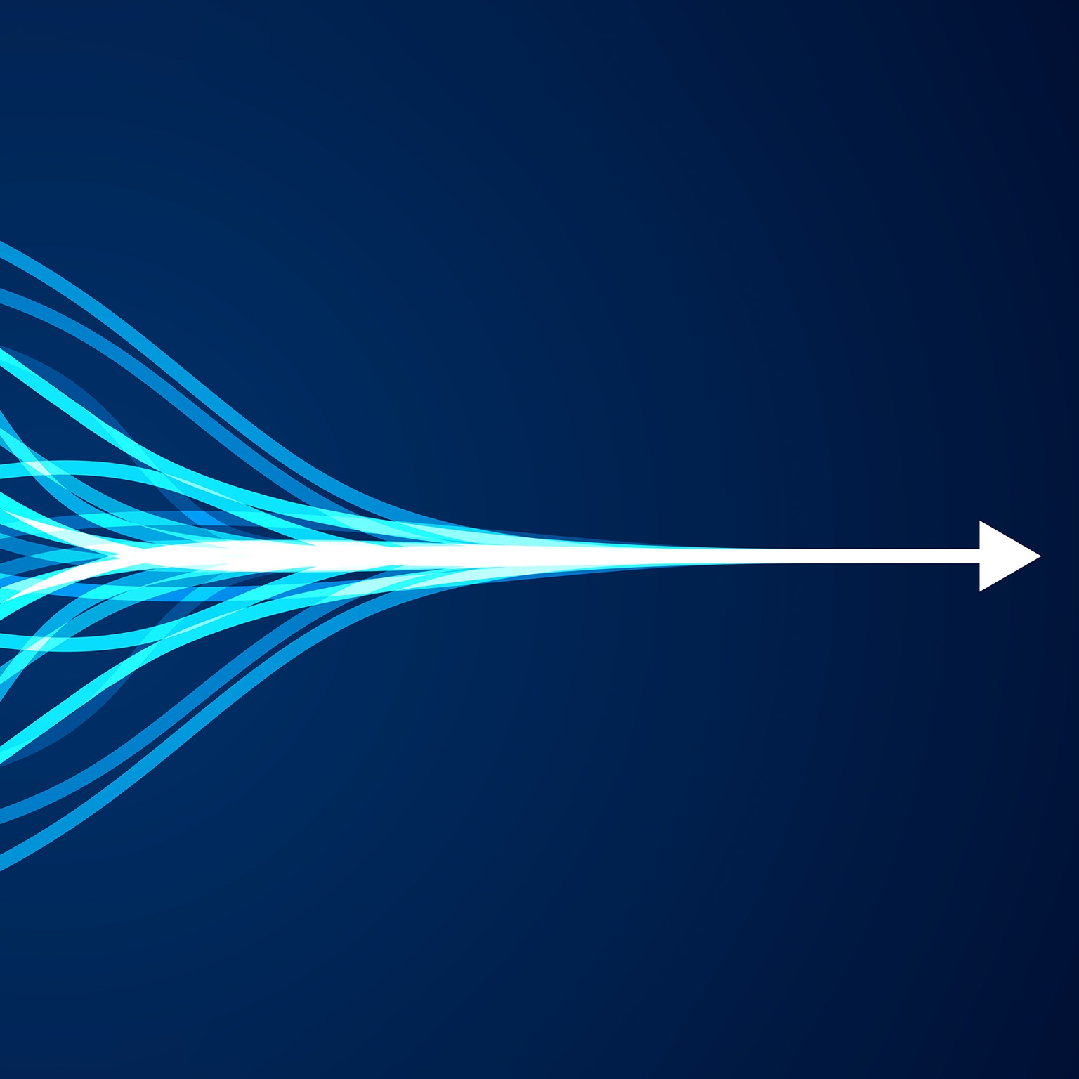 Abstract web of lines coming together to form an arrow moving forward