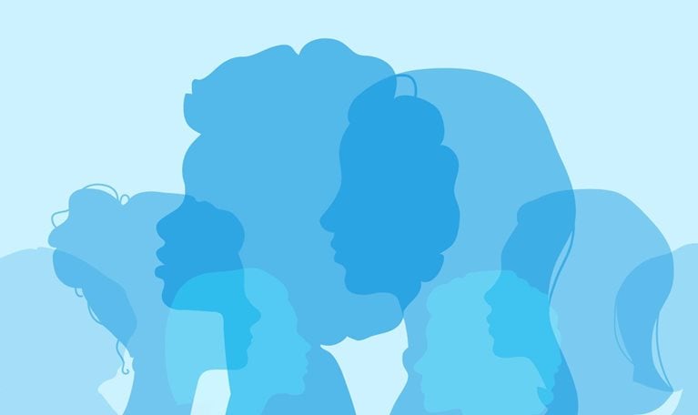 Womens silhouettes on a modern blue colored background