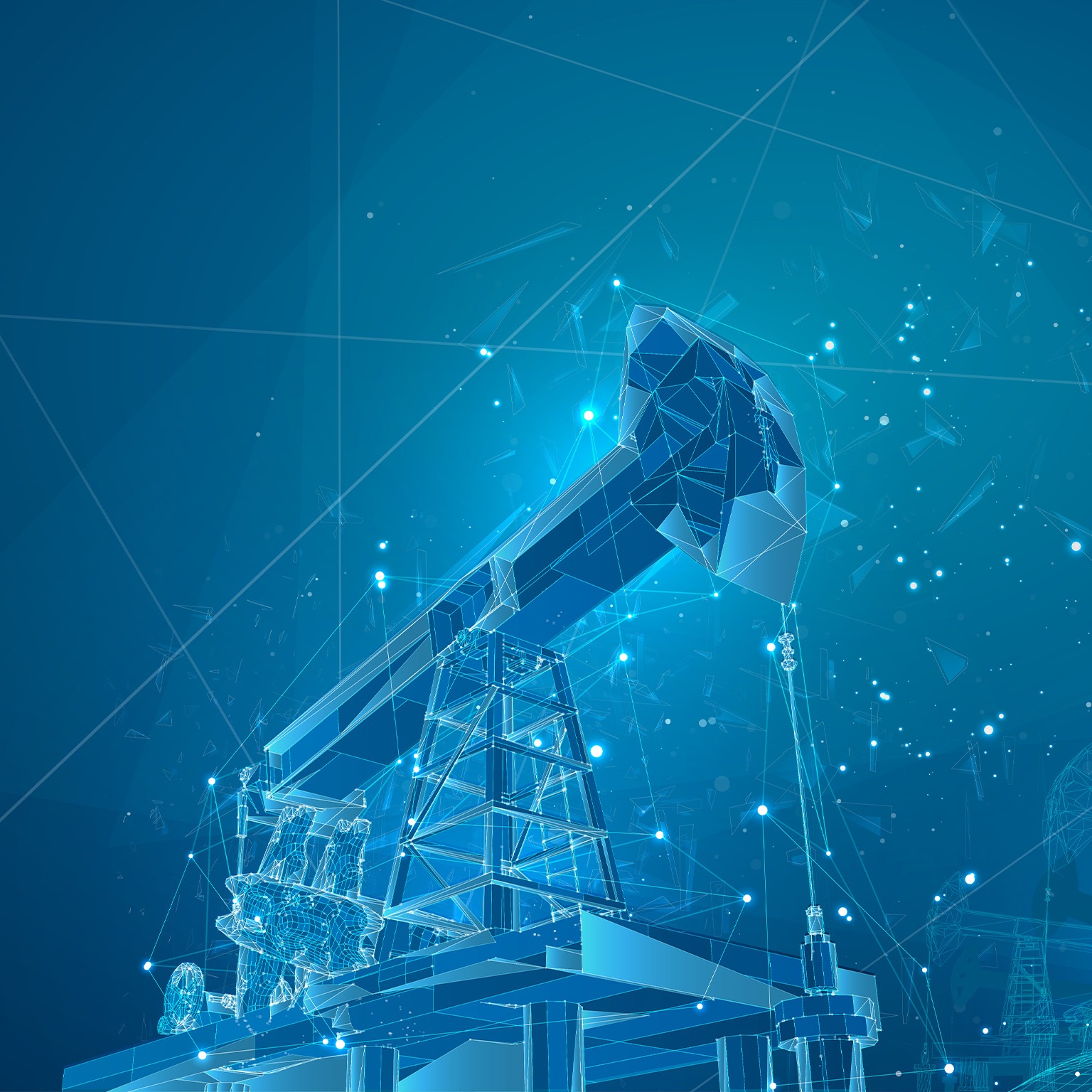 Oil derrick. vector 3d object. mining of minerals. abstract explosion of particles.