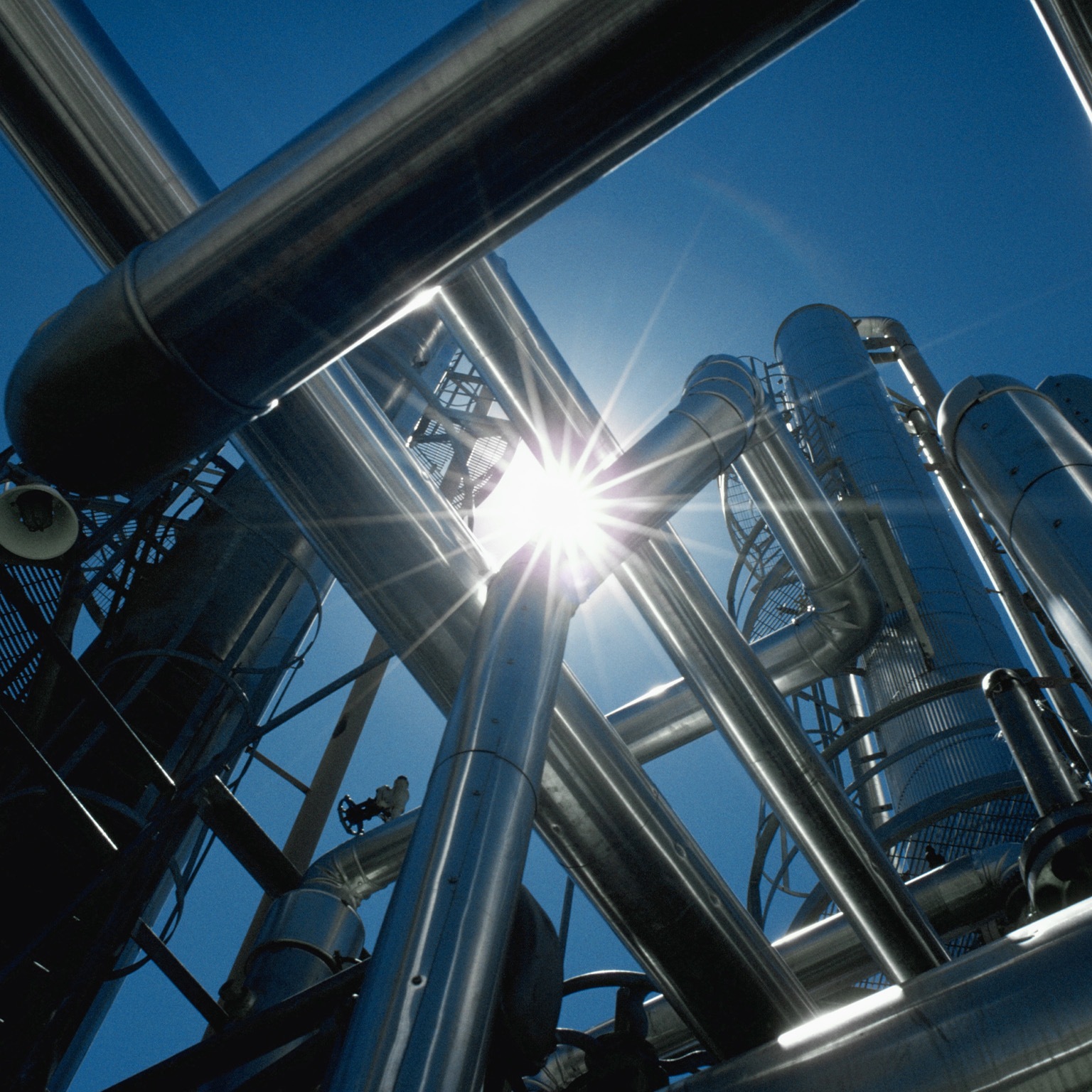 Upward facing shot of oil refinery