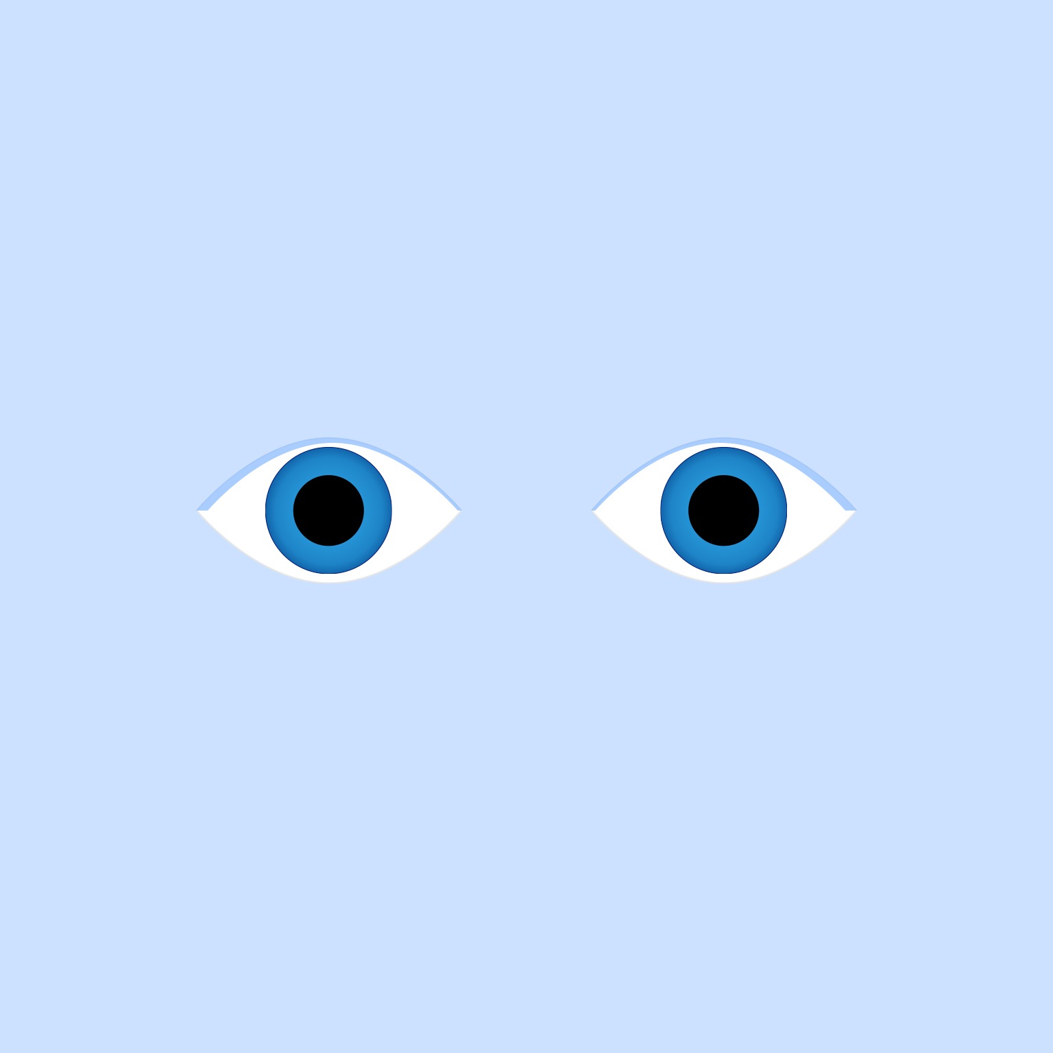 Two minimalist-style eyes on a light blue background. The eyes have white sclera, blue irises, and black pupils, giving them a simple, graphic appearance.