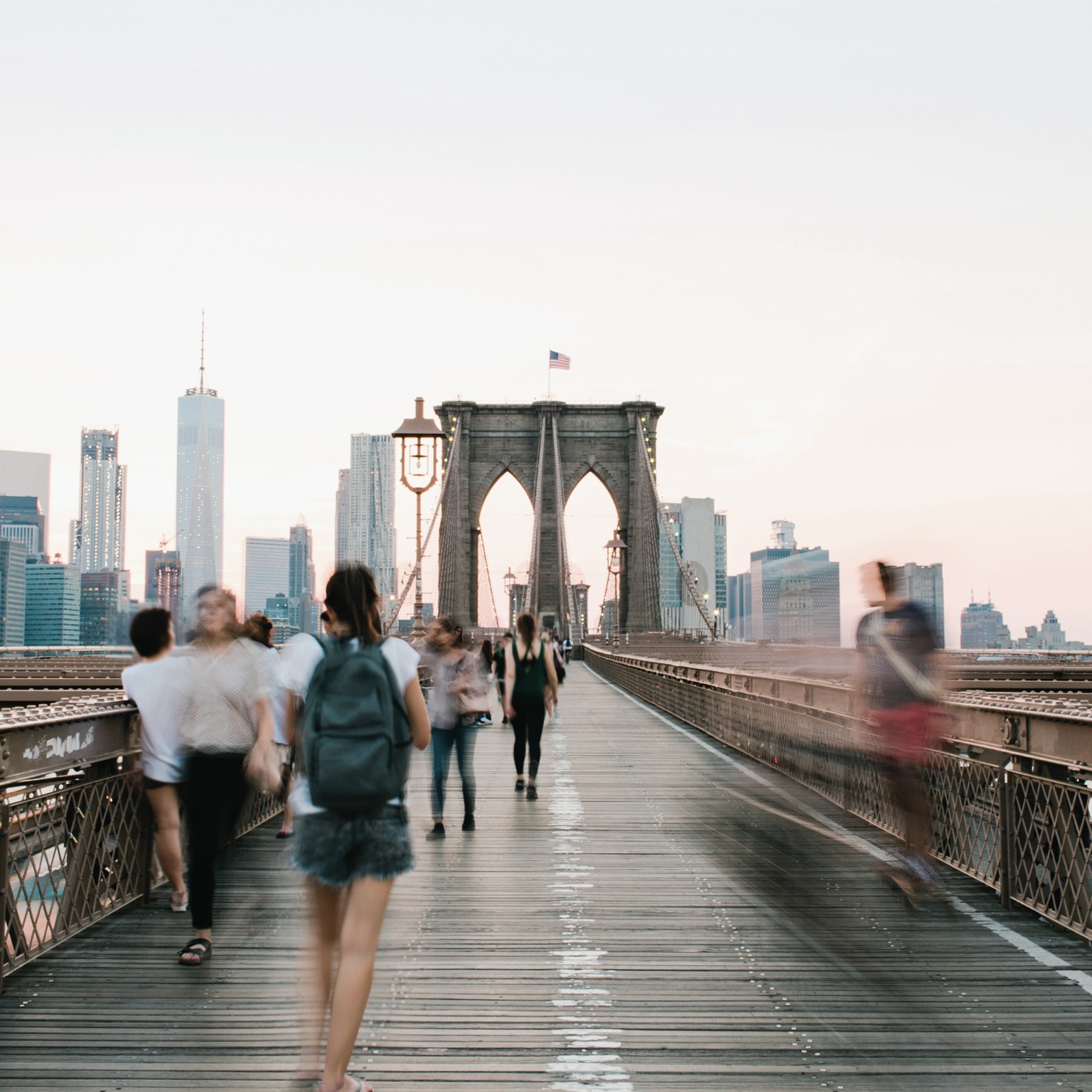 Pedestrians on the Brooklyn Bridge